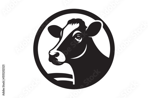 Cow Silhouette logo image file. Ox, Calf, Cattle, Buffalo art Illustration logo black and white.
