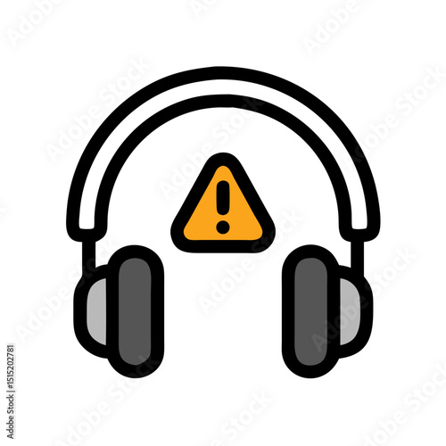 Warning icon featuring headphones and a caution symbol, suitable for music and alert themes
