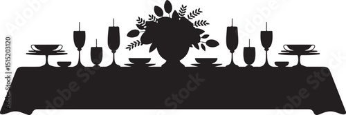 Elegant Black Silhouette of a Formal Dinner Table Setting