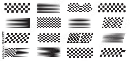 Collection of Checkered Patterns in Different Styles for Racing and Design Graphics