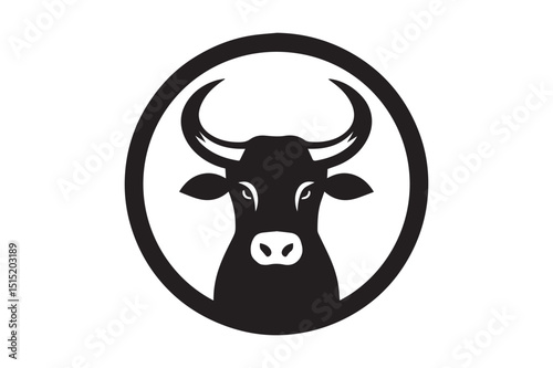 Cow Silhouette logo image file. Ox, Calf, Cattle, Buffalo art Illustration logo black and white.