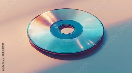 A polished compact disc rests on a pastel background.