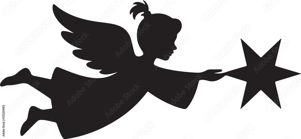 Εκτύπωση καμβά Silhouette of a Little Angel Flying with a Star