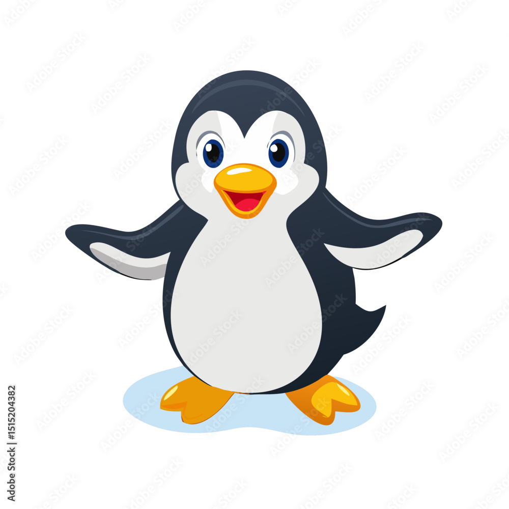 Fototapeta premium Vector illustration of a charming penguin waddling with flippers spread wide on white background