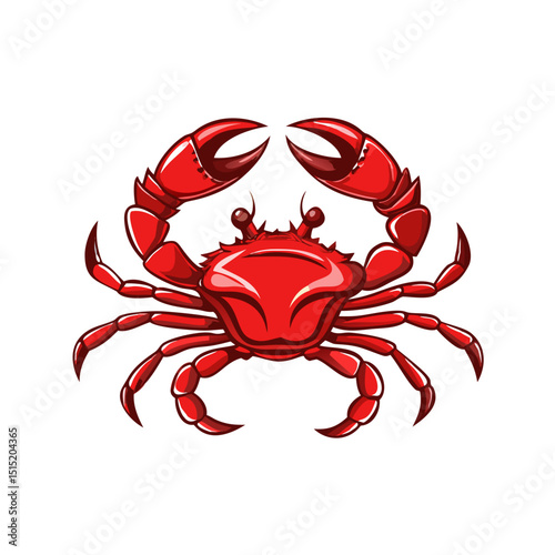 Vector illustration of a powerful crab with extended pincers standing confidently on white background