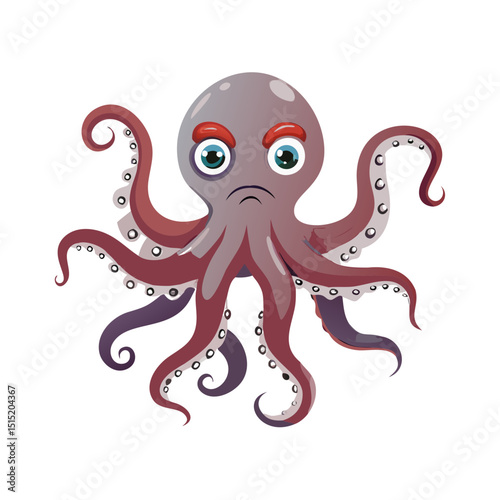 Vector illustration of a striking octopus with curling tentacles and alert eyes on white background