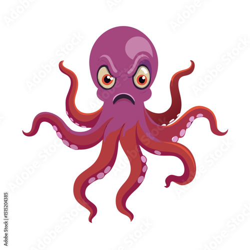 Vector illustration of a striking octopus with curling tentacles and alert eyes on white background