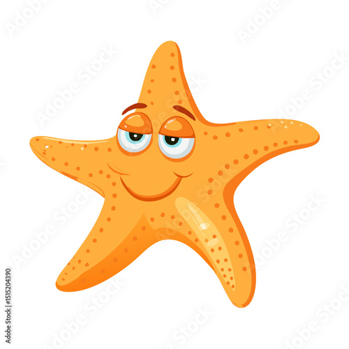 Vector illustration of a cheerful starfish resting with its textured body spread out on white background