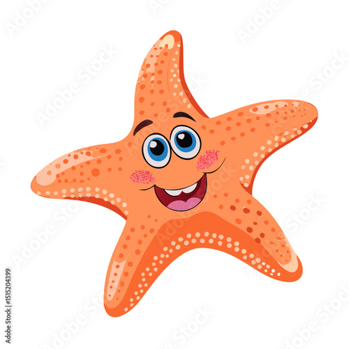Vector illustration of a cheerful starfish resting with its textured body spread out on white background