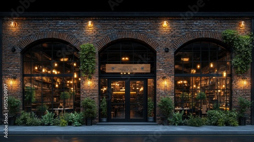 Urban cafe facade at night