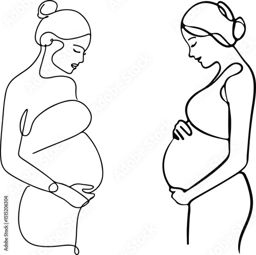 Pregnant women line art vector illustration style
