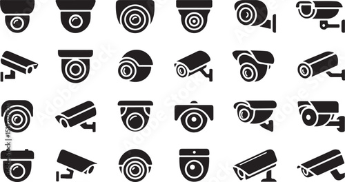 Security Camera Icon Set – CCTV, Surveillance, Smart Home Monitoring Icons | Vector Line & Glyph Style