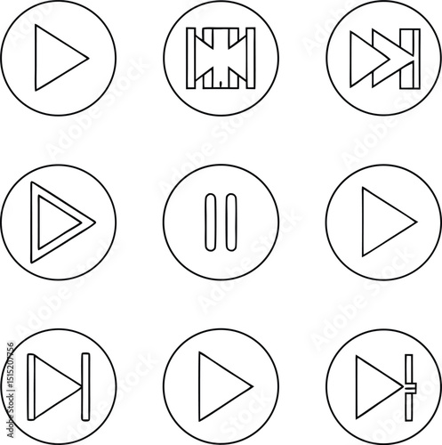 3D Media Player Icons Set with Play Button and Glossy Design