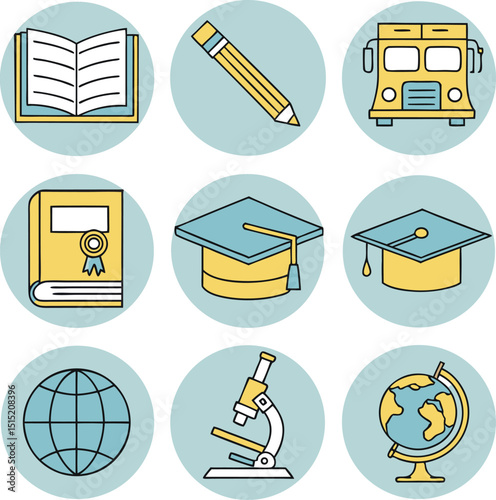 Back to School Icon Set with School and Business Symbols