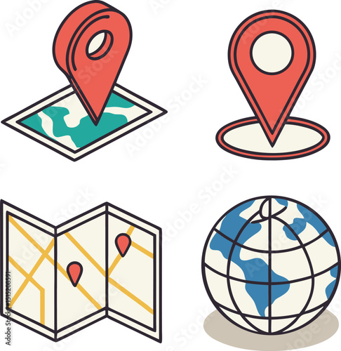 Set of map pointers with pins and markers for navigation and location design