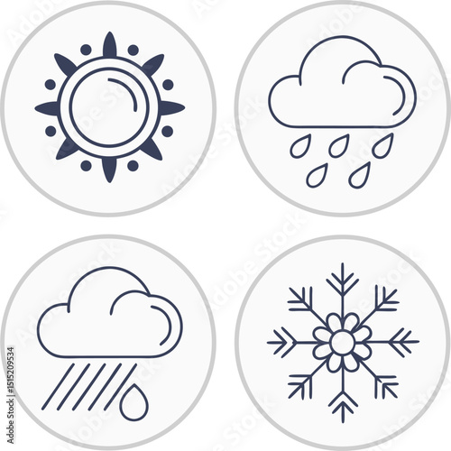 Weather icon set with forecast symbols in vector design featuring clouds, sun, rain, and communication elements