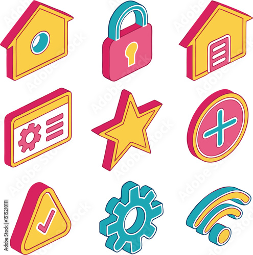 Set of vector icons for web and mobile applications featuring symbols, designs, and elements like arrows, labels, shapes, and business-related icons