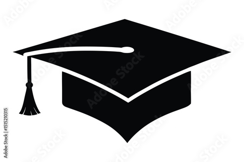 Graduation hat and diploma silhouette vector for digital sticker design