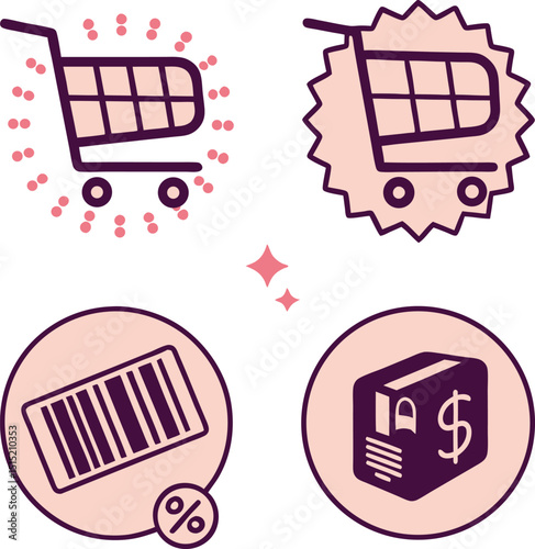 Set of shopping cart icons for online store and e-commerce