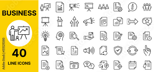 Corporate Business Icons – Strategy, Growth, Office, Report, Deal, Finance, Team, Target, Planning, Graph, Presentation, Success, Profit, Analytics, Meeting