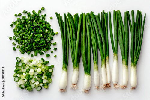 Fresh green onions whole and chopped