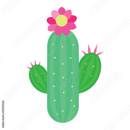 long Cactus with Flower – Minimal Line Art Vector Illustration
