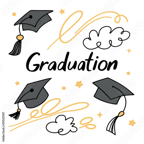 Celebrate Graduation Caps, Clouds, and Confetti - A Festive Illustration