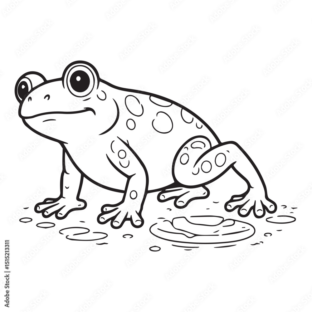 Cartoon frog with spots in black and white illustration