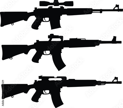 Black Rifle Silhouettes Vector Set of Tactical and Sniper Guns.