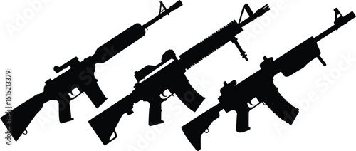 Assault Rifle Silhouettes Vector, Military Gun Clipart Collection