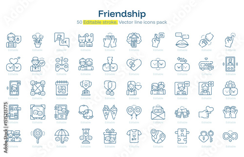 Friendship line icon pack. Friendship Stroke icon set. Editable Stroke icon.