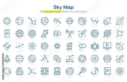Sky Map line icon pack. Sky Map Stroke icon set. Editable Stroke icon