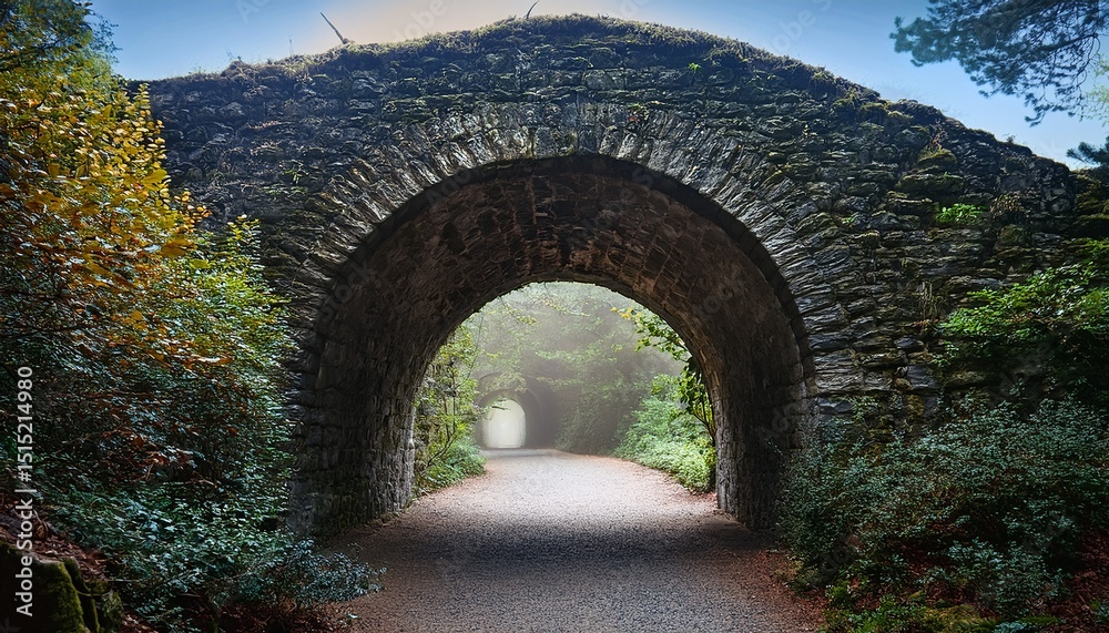 Obraz premium elegant stone archway leading to mysterious passageway in nature