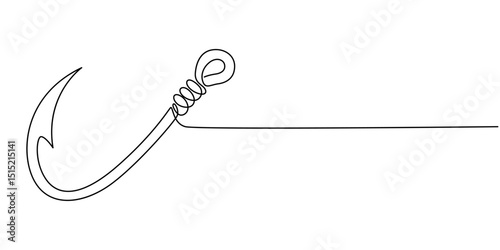 Fishing hook line continuous drawing vector. One line Hook vector background, Continuous outline of a Fishing hook, minimalist pro vector illustration line, Fishing hook line continuous drawing vector