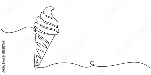 Ice Cream Single Line Icon, Ice cream continuous line drawing. One line Ice cream. Symbol dessert gelato in simple linear style. Different type ice cream summer set. Hand drawn minimalist style vector