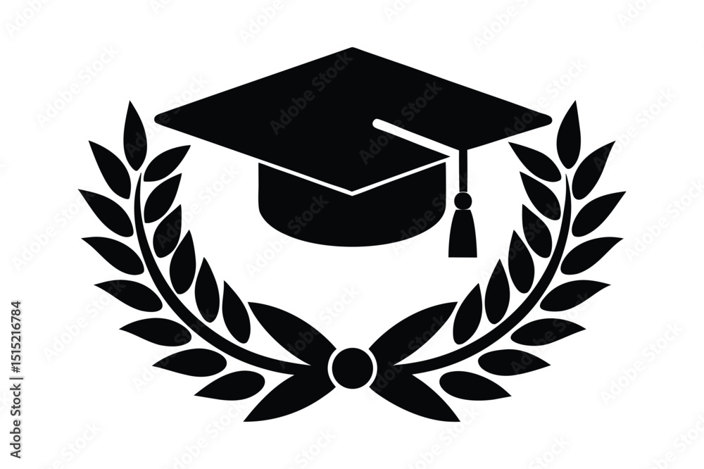 Obraz premium Graduation diploma and hat silhouette vector for Logo