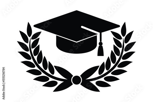 Graduation diploma and hat silhouette vector for Logo
