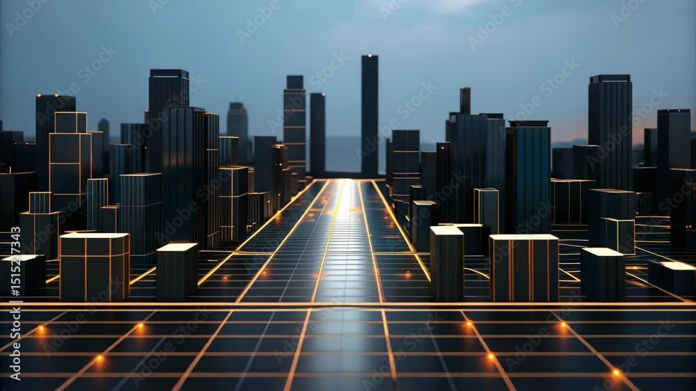 A futuristic city grid highlighting areas affected by power outages.