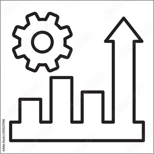 Chart with gear wheel icon. Market setting business icon. Icon symbol compatible for sales chart, graph, market, profit, trade strategy, trading. Vector illustration.
