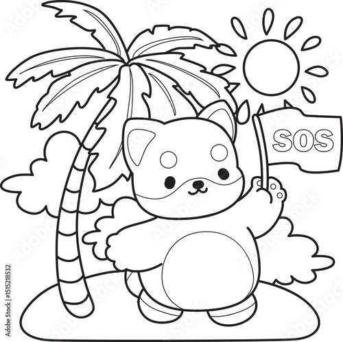 Outline of Cute puppy kawaii dog lovely animal vector icon. Coloring pages of Fluffy Shiba Inu pet stickers.
