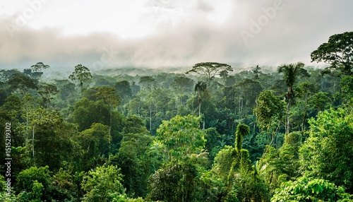 view of the amazon rainforest with layers of greenery and diverse trees