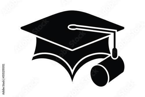 Simple silhouette vector of graduation hat and diploma