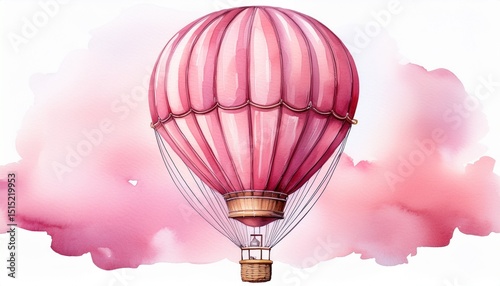 watercolor illustration of a pink hot air balloon ai illustration white background