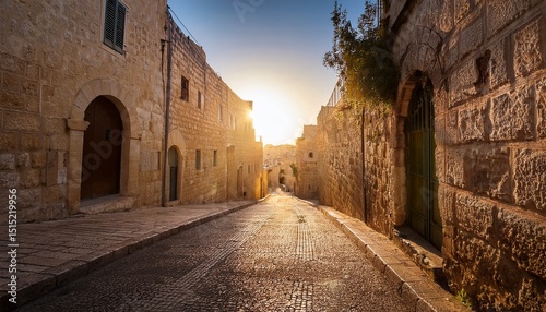 empty street in jerusalem morning in a medieval city roads and alleys biblical city real photo