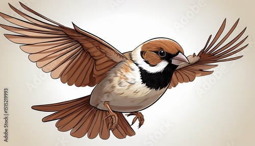 sparrow flying isolated on white background