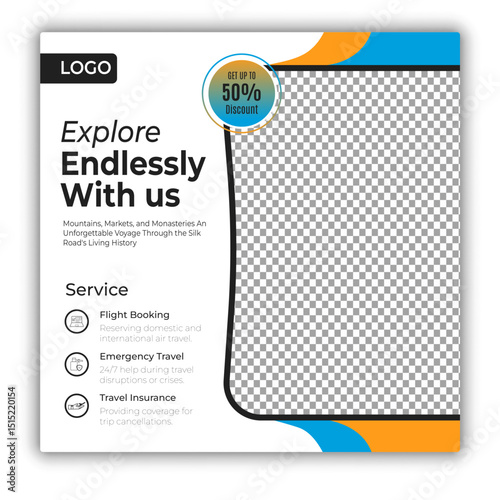 Travel and tour social media posts and web banner square design template
