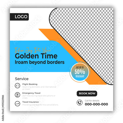 Travel and tour social media posts and web banner square design template