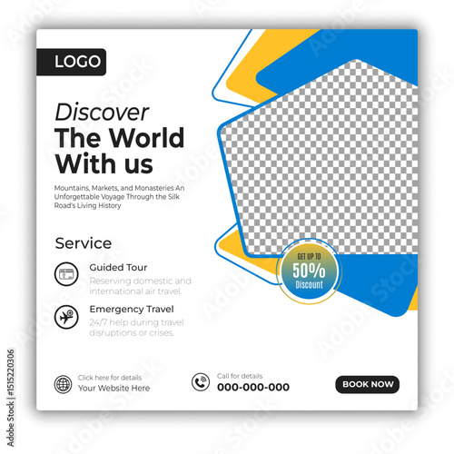 Travel and tour social media posts and web banner square design template