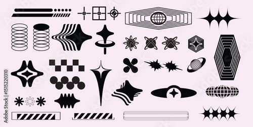 Retro futuristic elements for design. Big collection of abstract graphic geometric symbols and objects