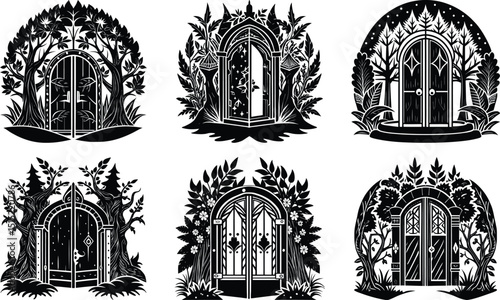 Mythical Forest Doors Vector
